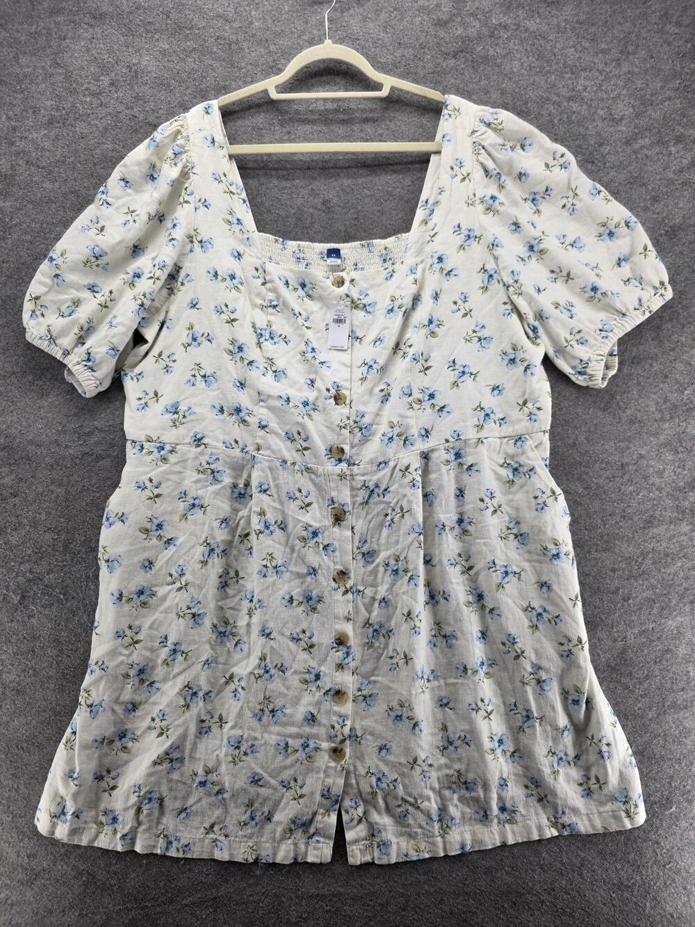Old Navy Dress Womens 3X White Sundress Short Puff Sleeve Square Neck Floral